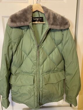 Vtg Tempco Mens Sz 40 Goose Down Quilted Insulated Puffer Jacket 70’s Green Gray